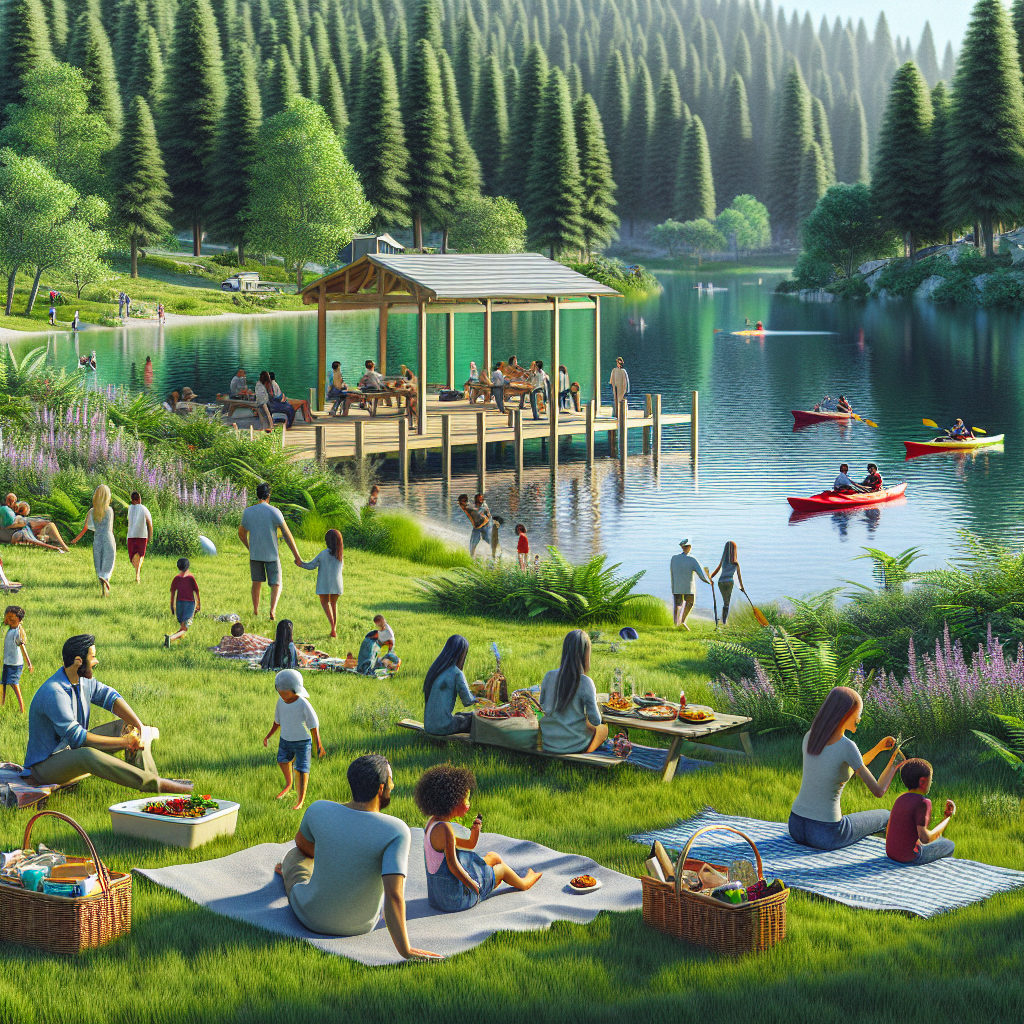 Adventure Guide: Everything You Need to Know About Jones Lake State Park 2 A scenic view of Jones Lake surrounded by lush greenery with families enjoying various activities like kayaking and picnicking