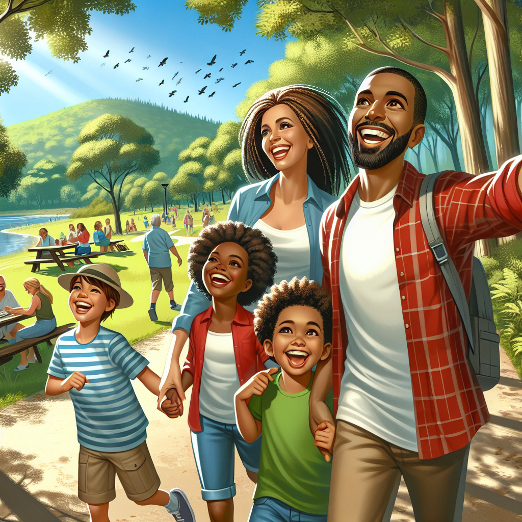 A family enjoying a sunny day at Little Buffalo State Park with hiking trails and picnic areas in view