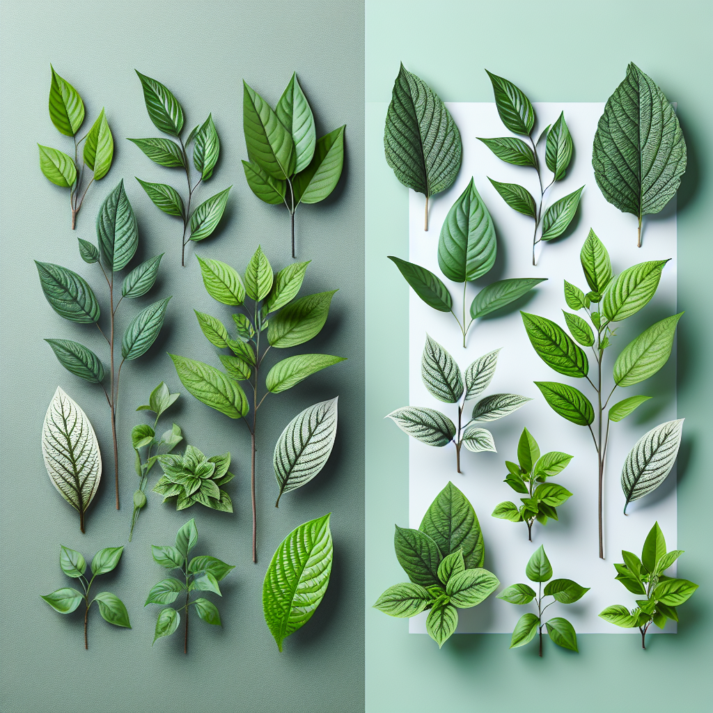 A close-up photo showing various plants with leaf whitening symptoms alongside healthy green leaves