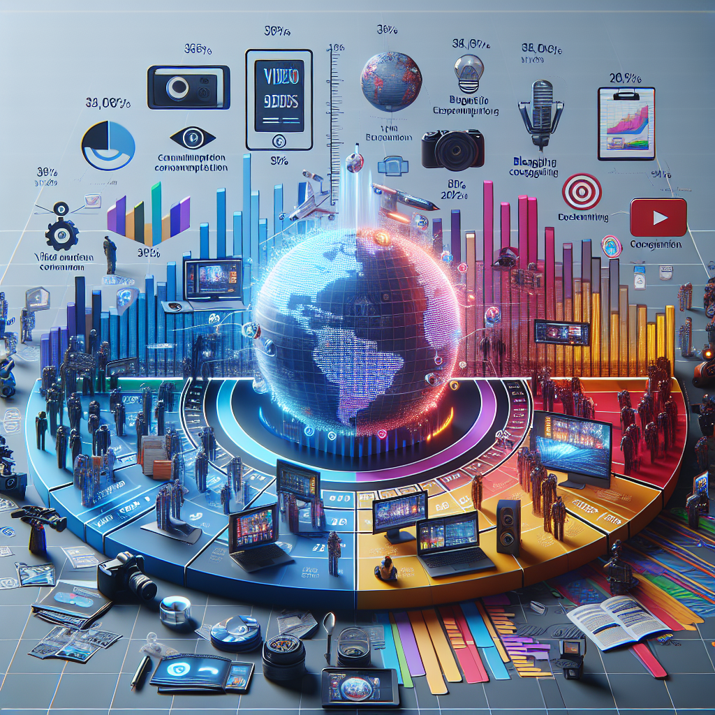 A vibrant infographic showing statistics about video consumption growth compared to blogging trends for 2025