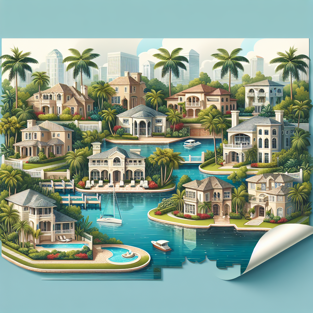 A vibrant collage showcasing various types of housing in Boca Raton including luxury homes, apartments, and waterfront properties with palm trees in the background