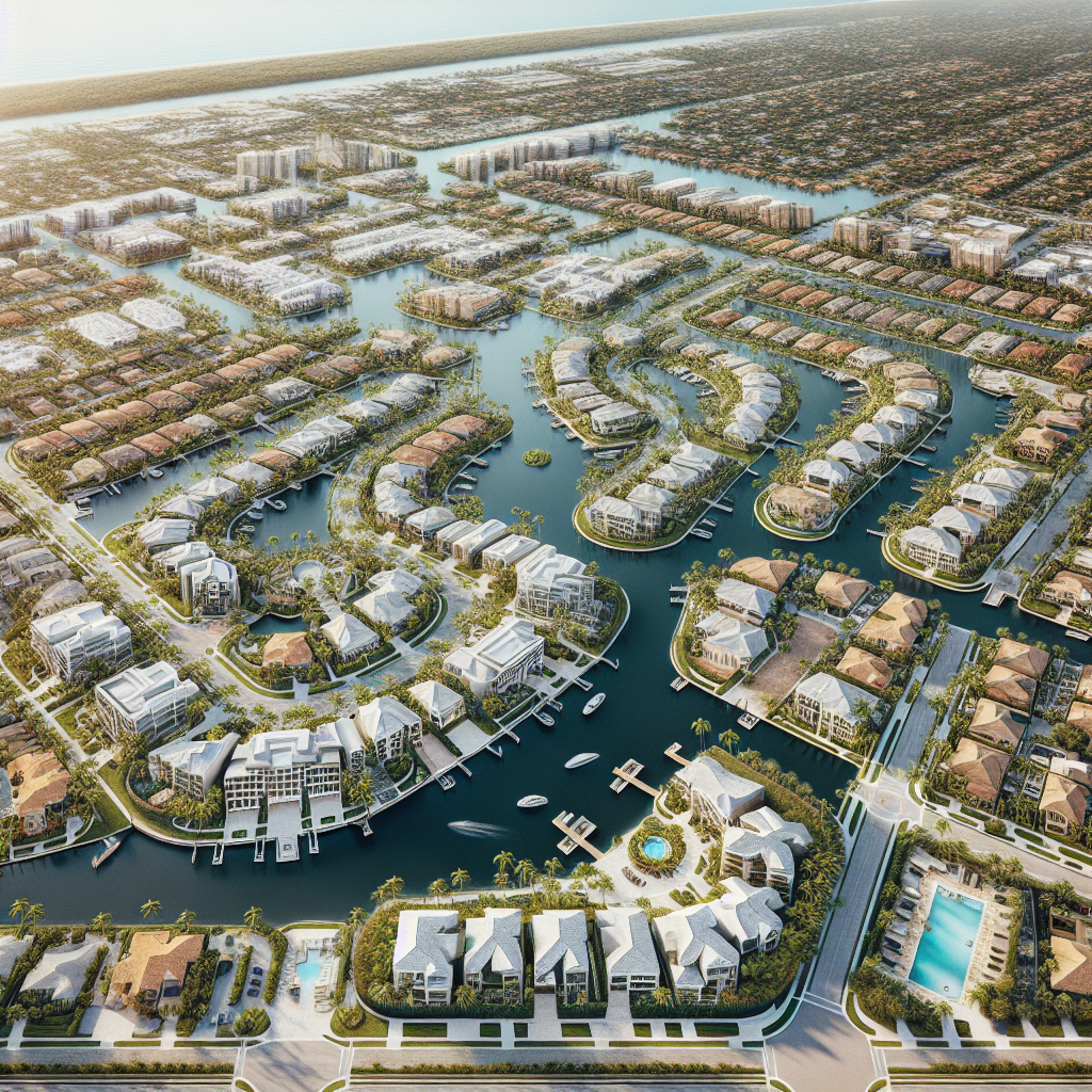 Aerial view of diverse housing options including luxury homes, apartments, and gated communities in Boca Raton
