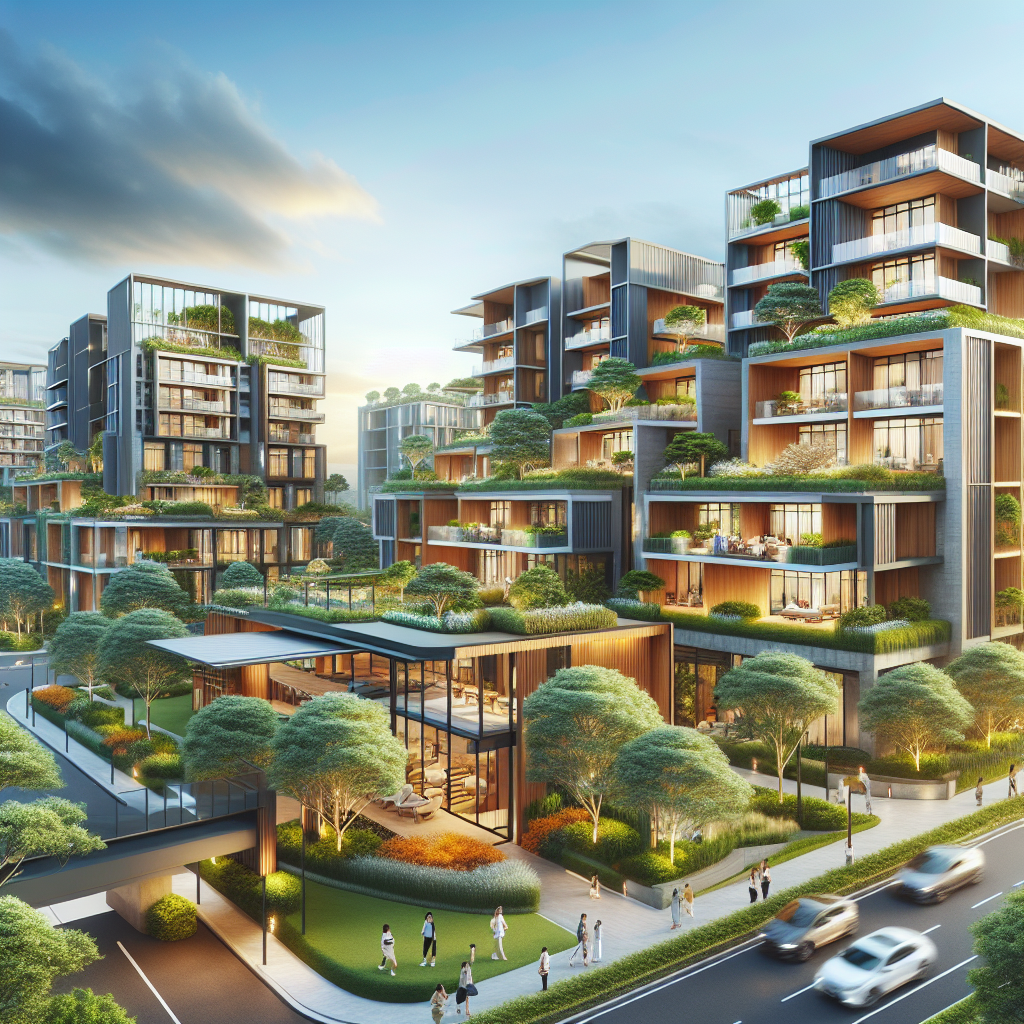 A vibrant community scene showcasing luxury apartments in Bella Vista with green spaces and modern architecture