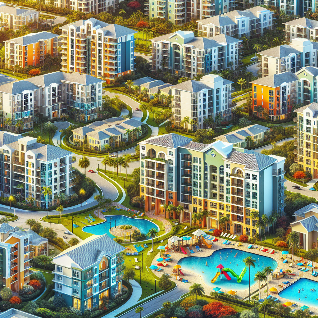 A vibrant collage showcasing various apartment communities in Boca Raton including luxury high-rises and cozy family-friendly complexes