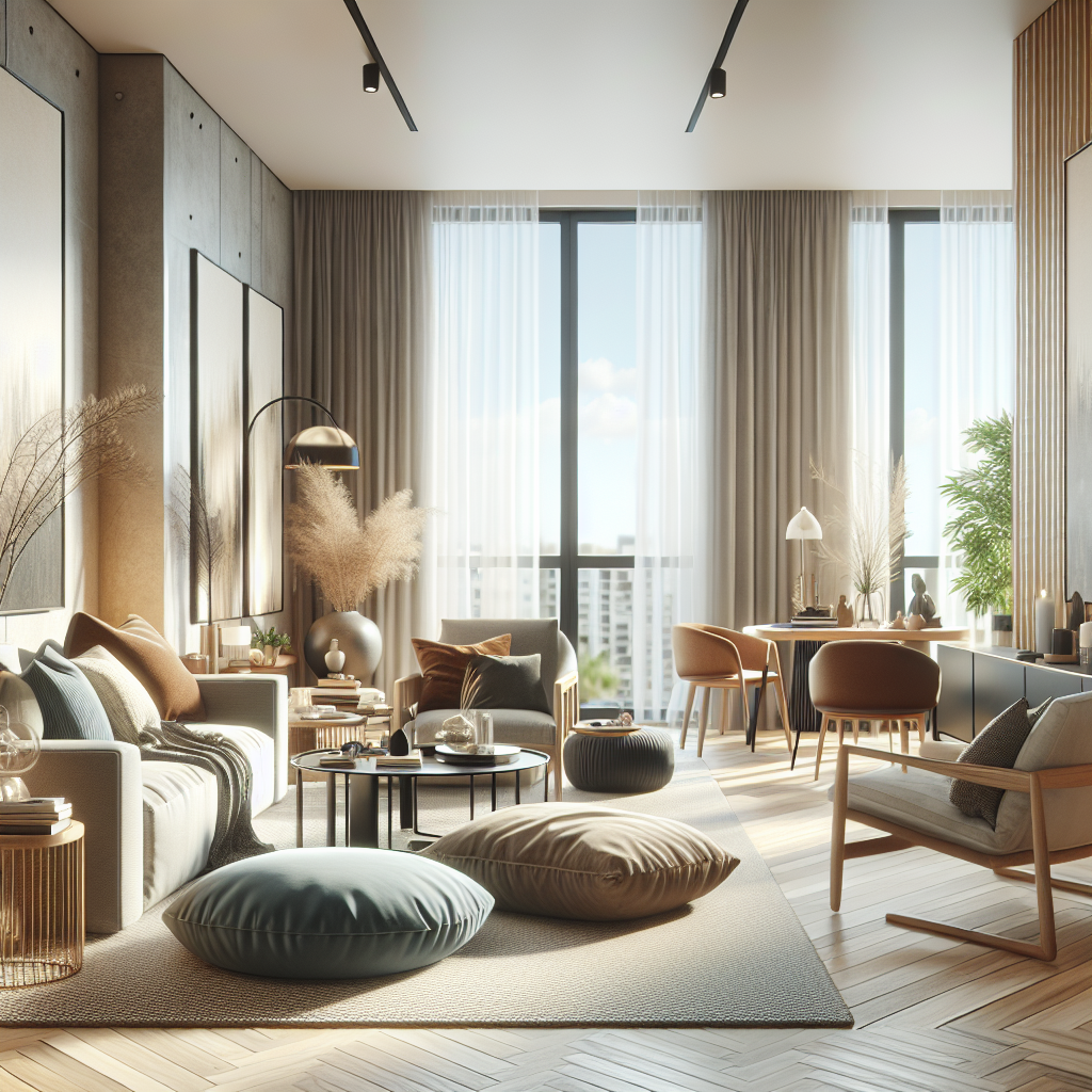 A stylish apartment interior showcasing modern furnishings and decor typical of Boca Vue Apartments