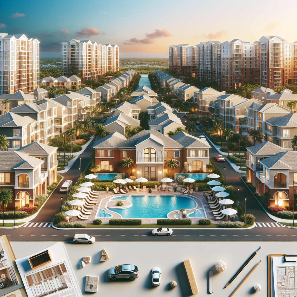 A vibrant image showcasing different types of apartments available in Boca Raton including studio, one-bedroom, two-bedroom and luxury apartments