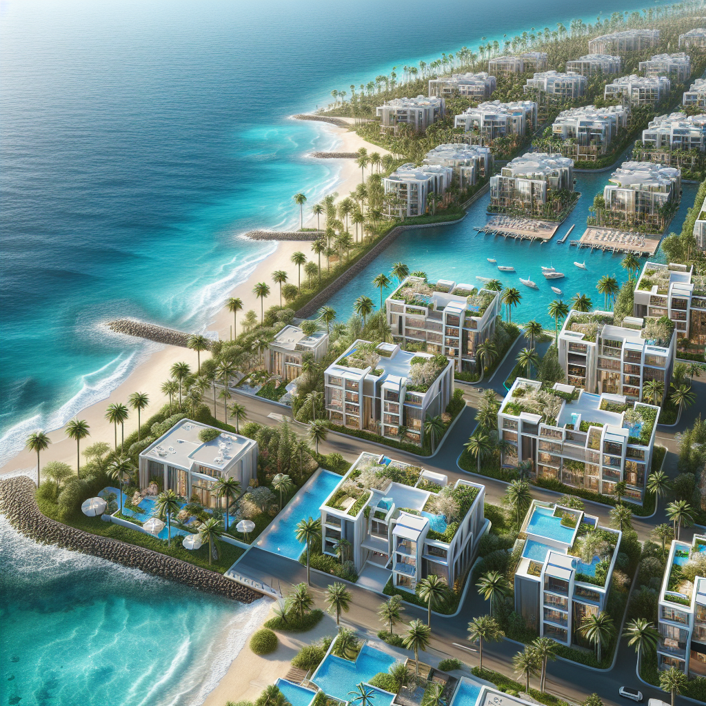 A beautiful aerial view of Boca Raton showcasing luxury apartments along the coastline with palm trees and blue ocean waters