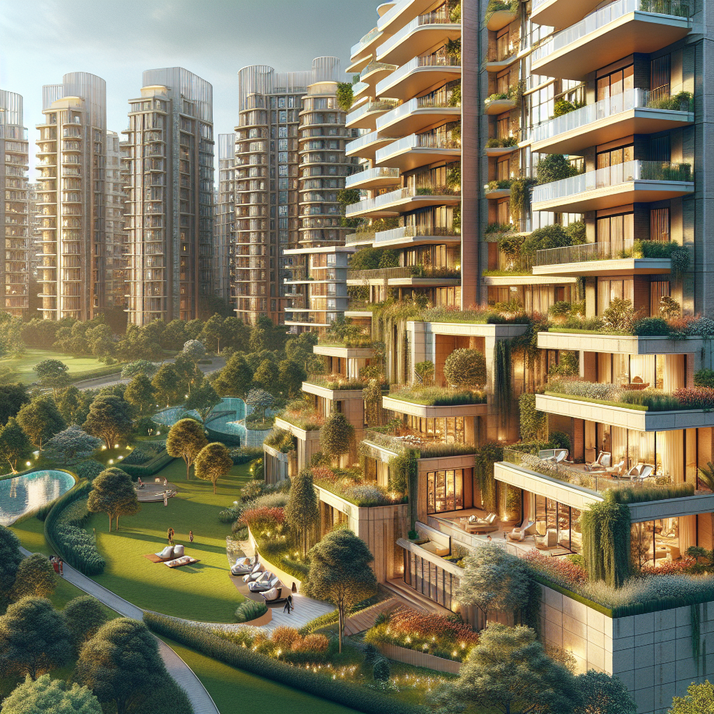 A beautiful exterior view of luxury apartments in Bella Vista surrounded by greenery and parks