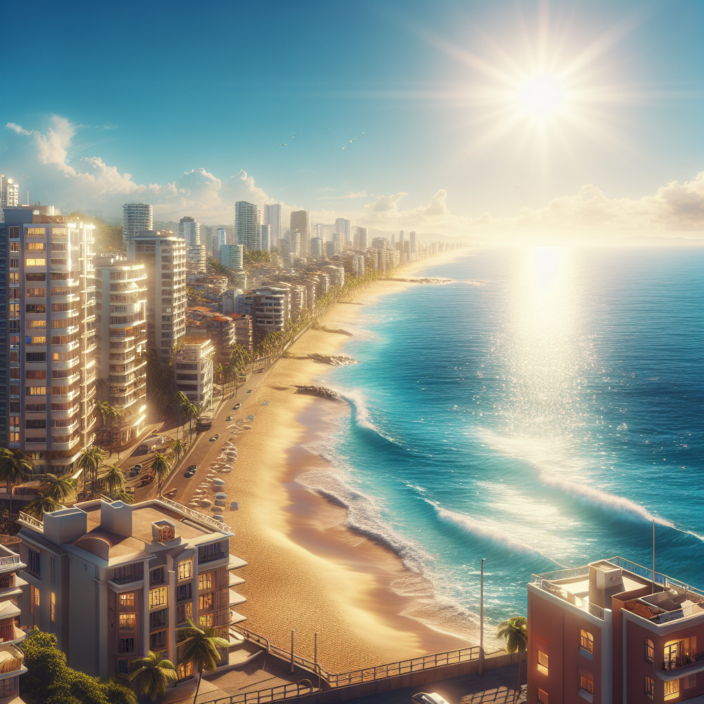 A vibrant beachfront view of Boca Raton with apartment buildings in the foreground