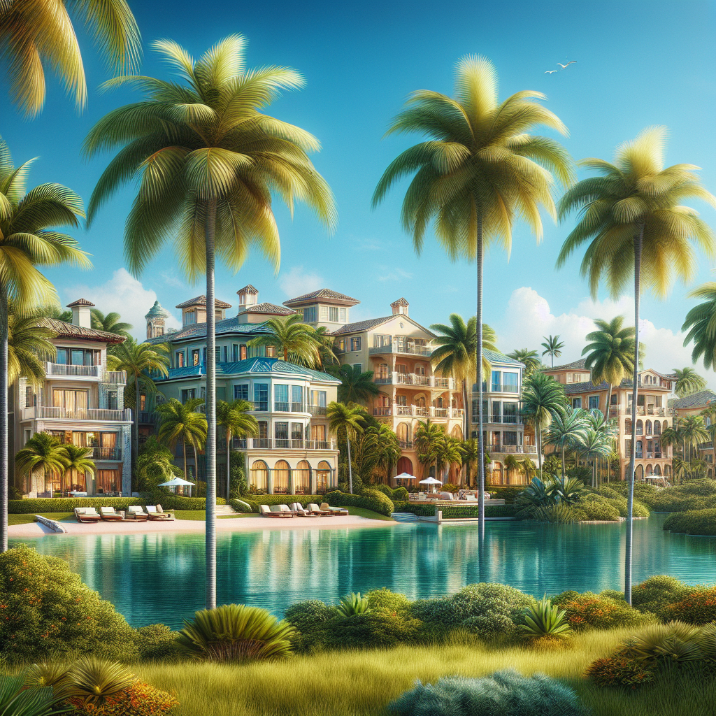 A scenic view of Boca Raton with palm trees and beachside apartments