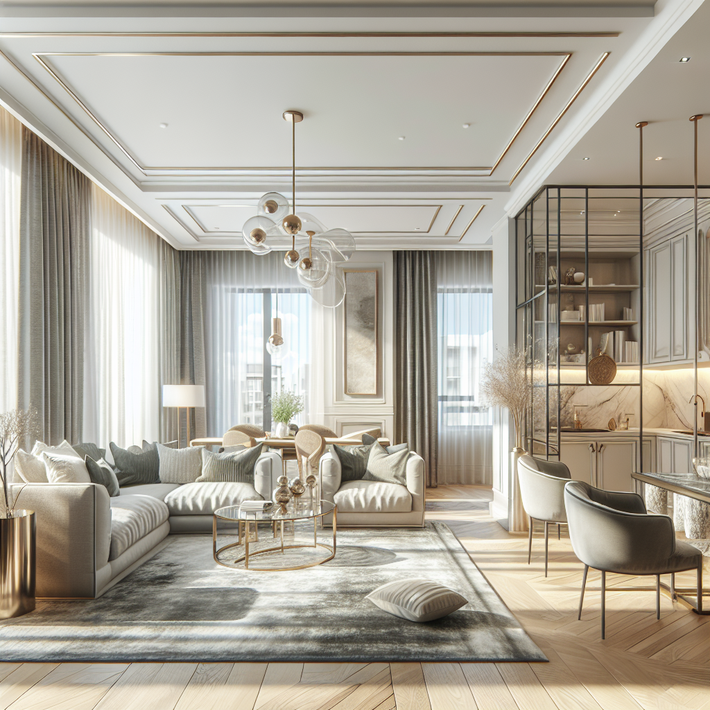A stylish and modern cheap luxury apartment interior showcasing elegant furnishings and bright natural light