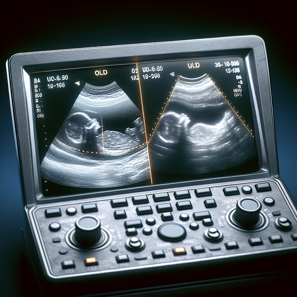 'Una imagen comparativa entre un ultrasonido antiguo y uno moderno mostrando las diferencias en calidad e información visual.'