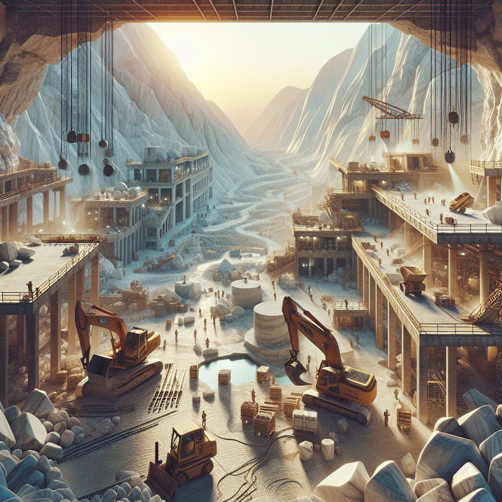 A panoramic view of an Egyptian marble quarry showcasing various types of Egyptian marble being extracted