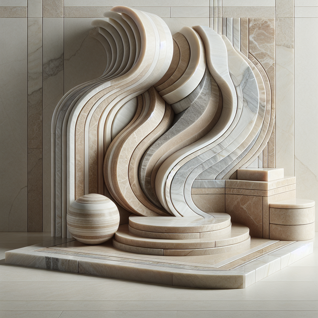 A beautiful display of polished, honed, and tumbled travertine finishes arranged artistically