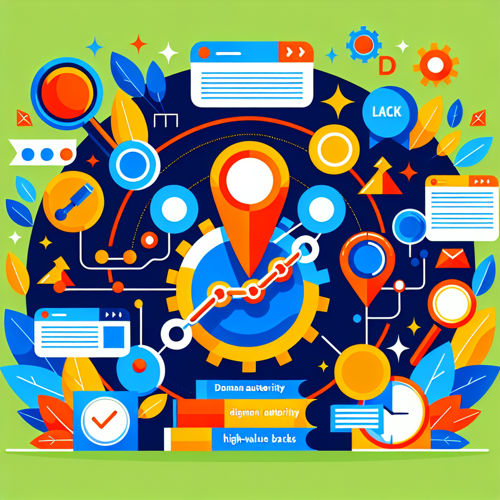 A vibrant infographic illustrating the importance of domain authority and quality backlinks in SEO