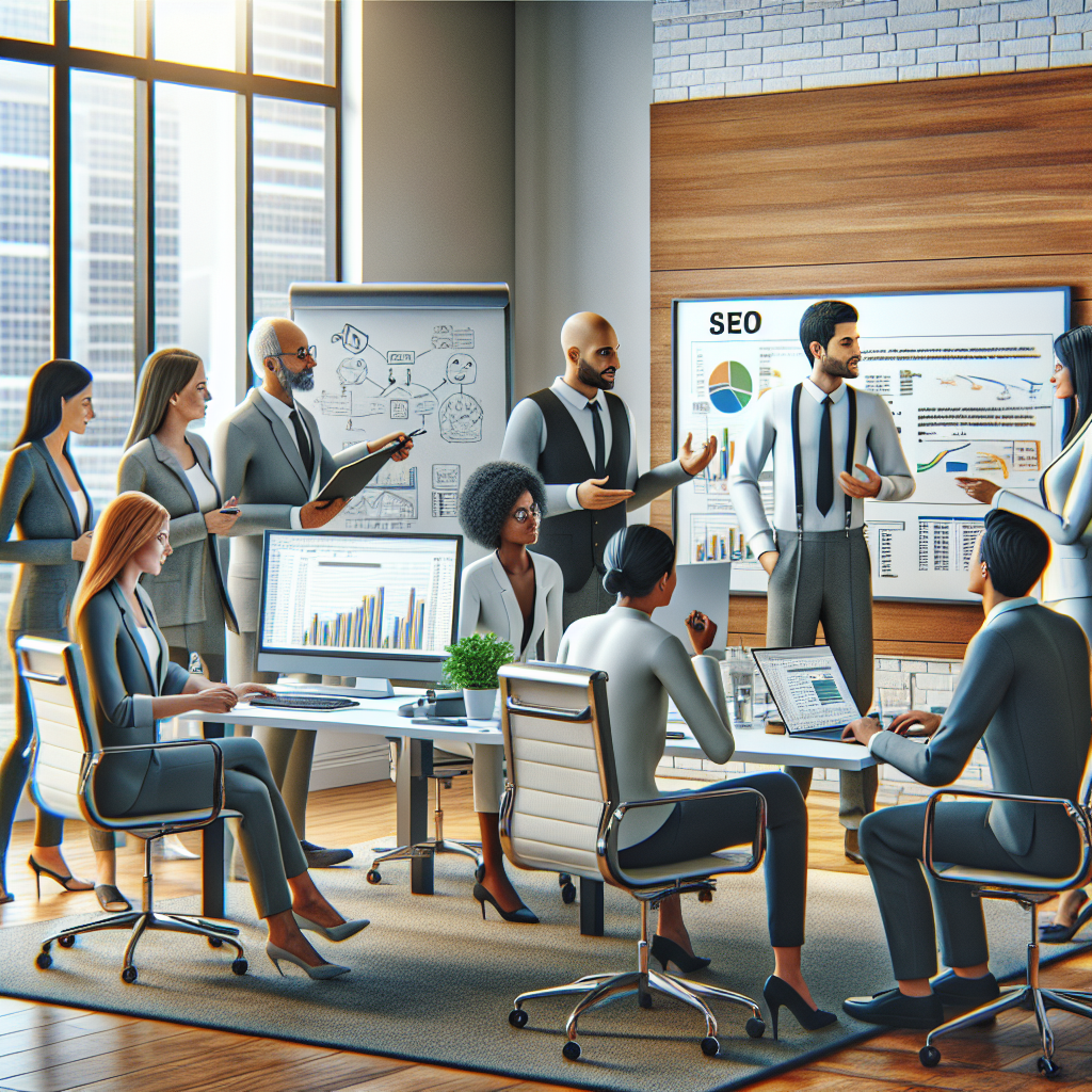 Diverse types of SEO consultants working together in an office setting