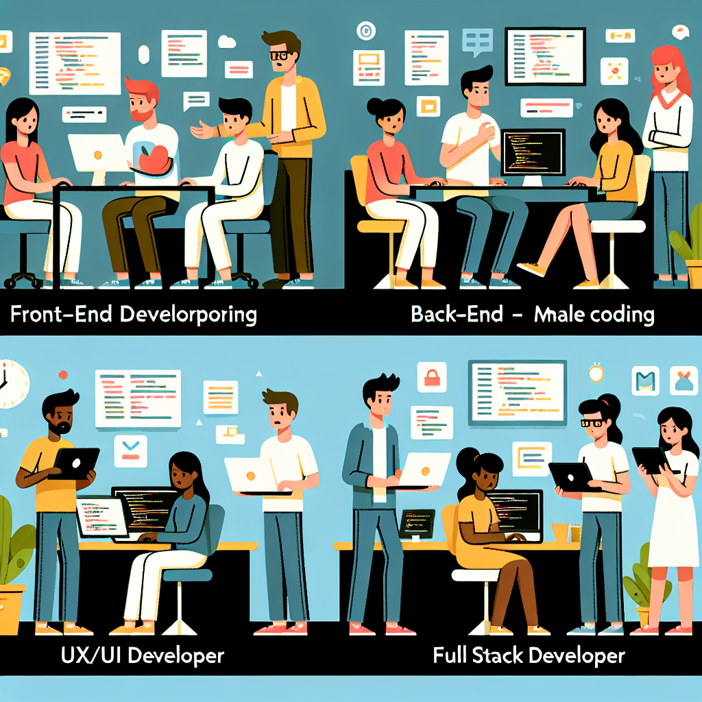 Illustration of different types of web developers working on various projects