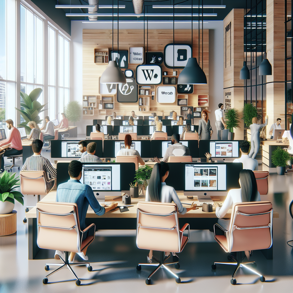 A modern and stylish office environment in Castellón with designers working on WordPress websites