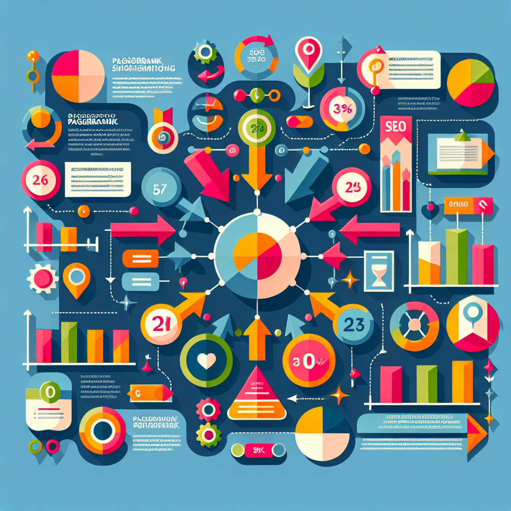 A colorful infographic illustrating the importance of PageRank in SEO with metrics and statistics