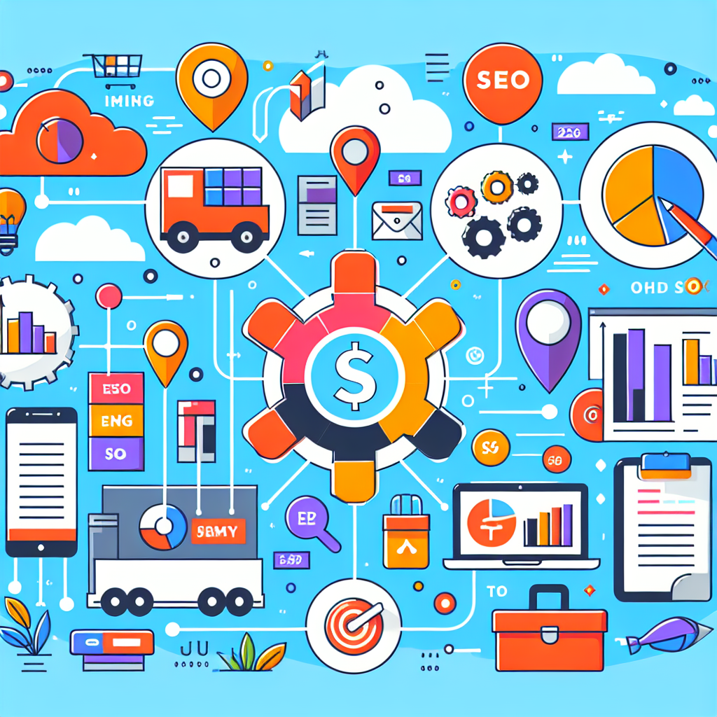 A vibrant and modern digital marketing strategy infographic showcasing e-commerce trends and SEO practices