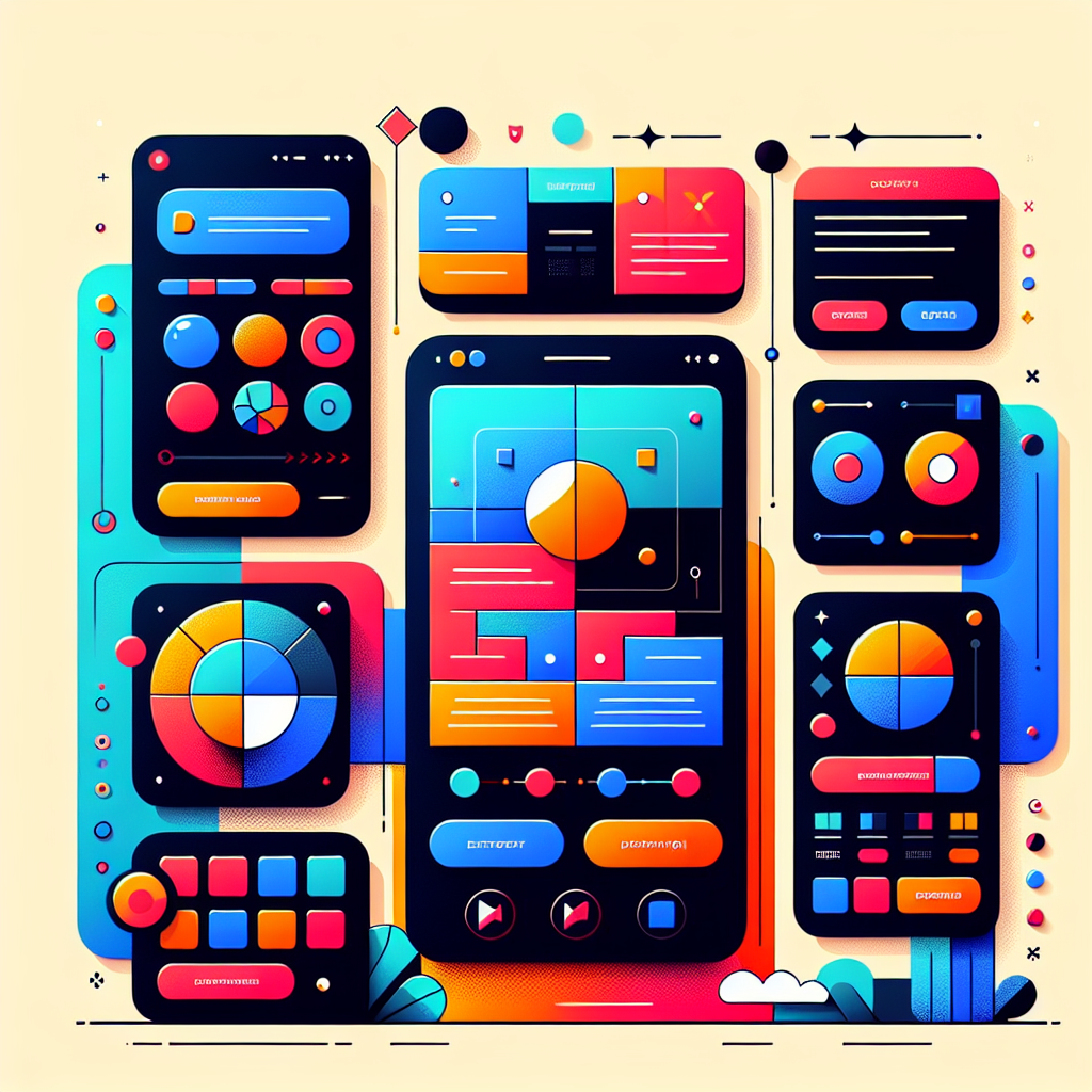 A vibrant and engaging user interface design showcasing mobile app mockups with interactive elements