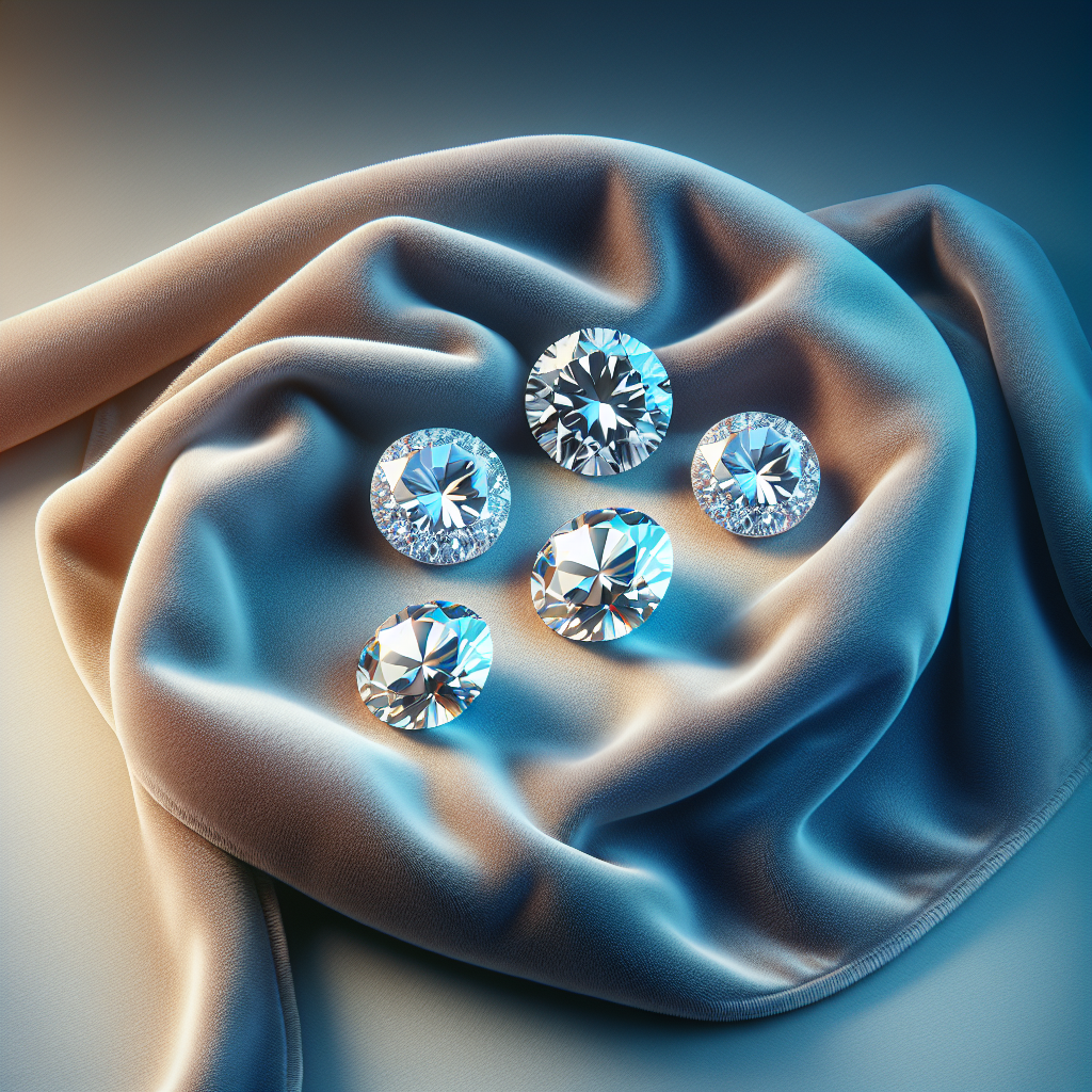 A vibrant display of diamonds and moissanite gemstones side by side on a velvet cloth