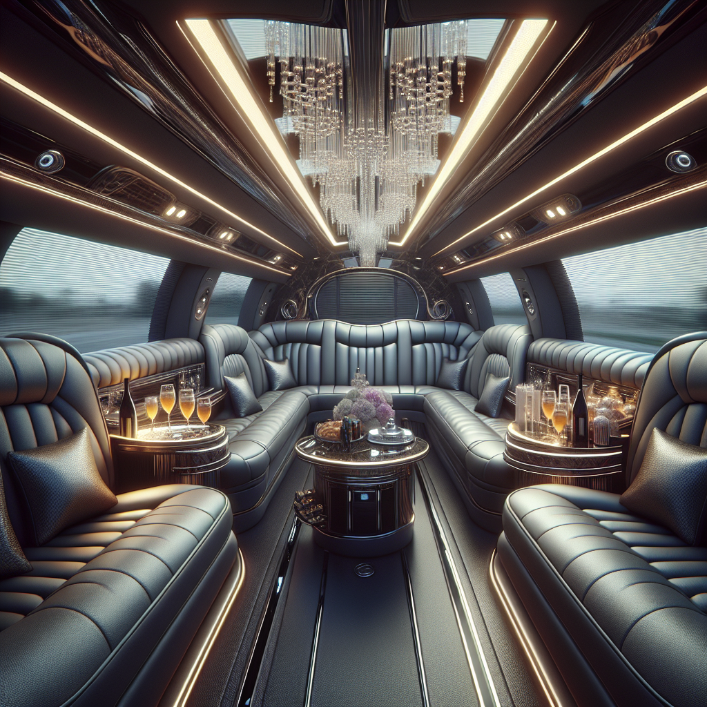 Spacious and elegant limousine interior with premium leather seats and mood lighting in New York City
