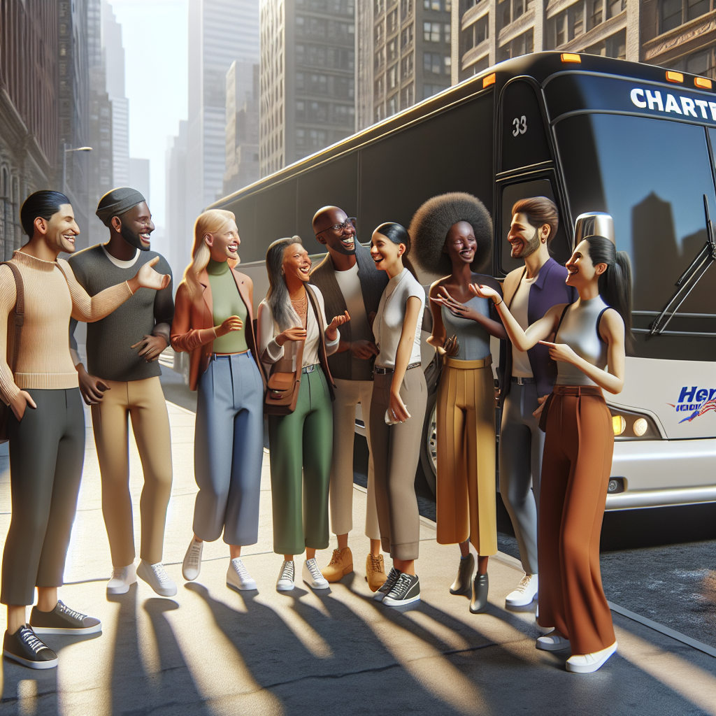 A group happily discussing their itinerary while boarding a charter bus in New York City | Charter Bus New York