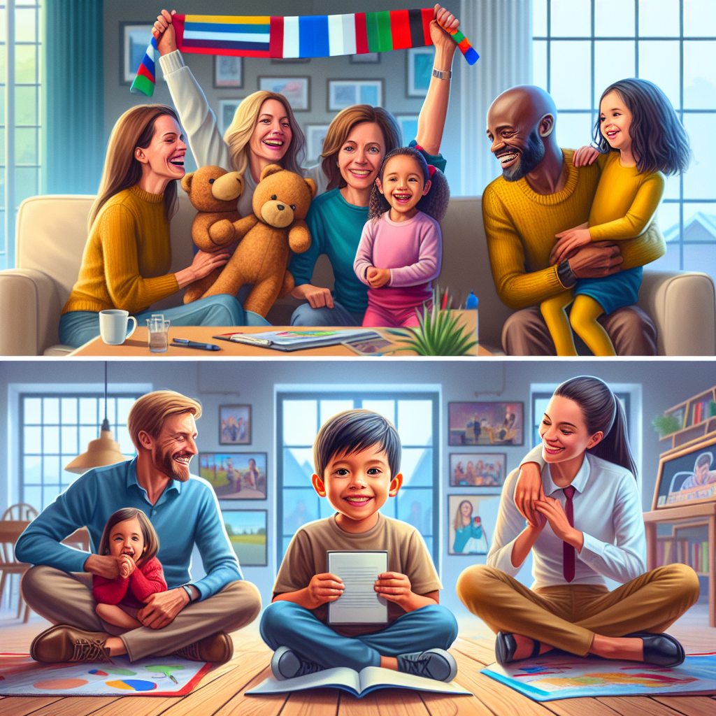 A collage of three families celebrating their children's progress through ABA therapy sessions at home, center-based settings, and school environments
