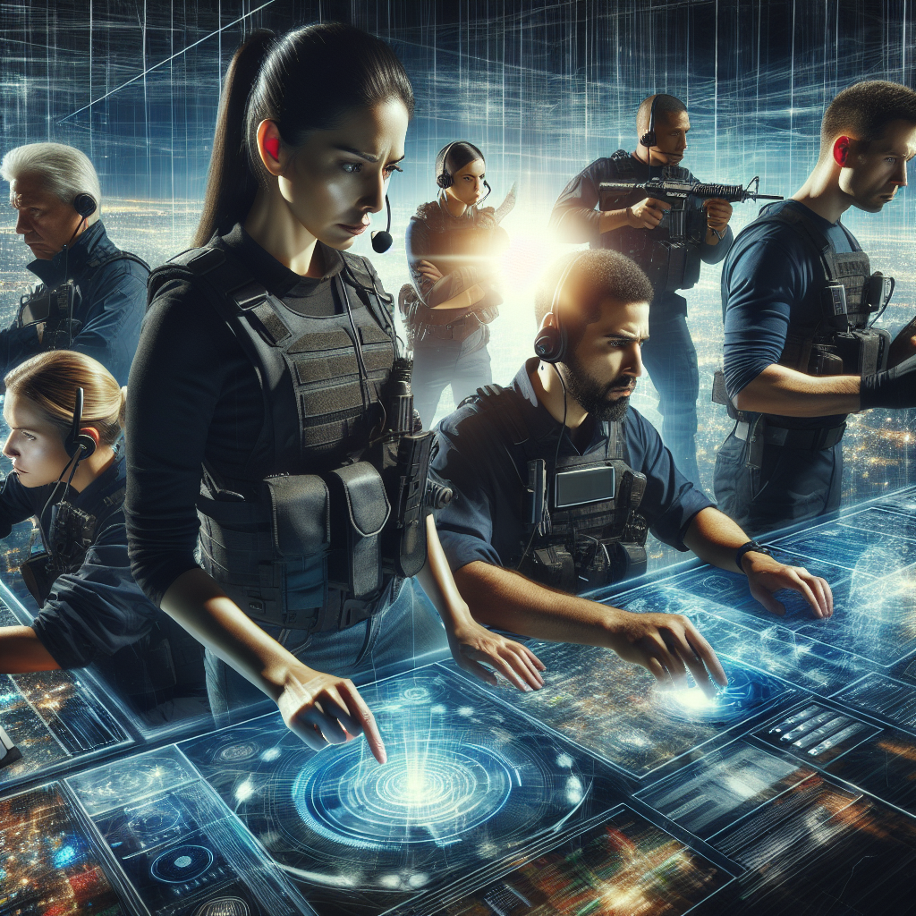 A group of professional security personnel engaged in a training session focusing on crisis management techniques