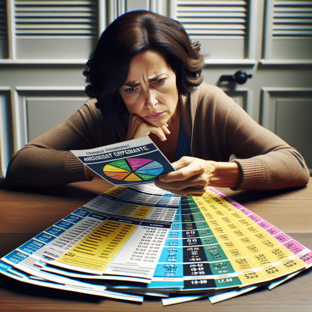 A person analyzing different security company brochures with pricing models laid out