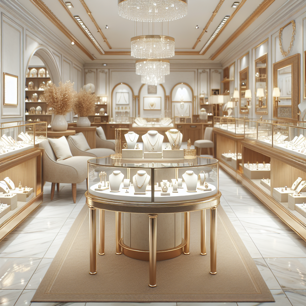 A bright and inviting local jewelry store filled with various types of gold and silver pieces displayed elegantly