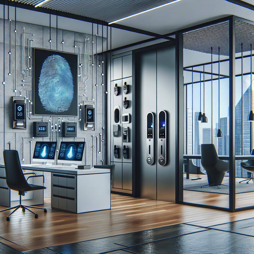 A modern office with high-security locks and biometric access control systems