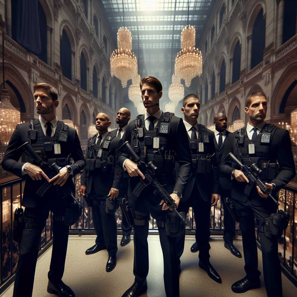 A professional security team discreetly monitoring an upscale event in New York City
