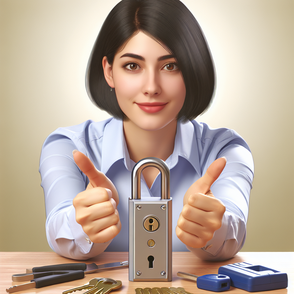 A friendly locksmith demonstrating the rekeying process on a residential door lock, showcasing tools and new keys