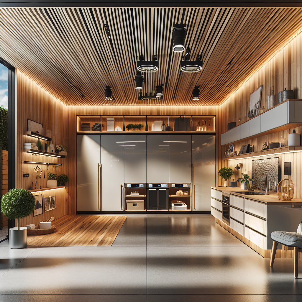 A stylishly converted garage showcasing modern design elements with eco-friendly features