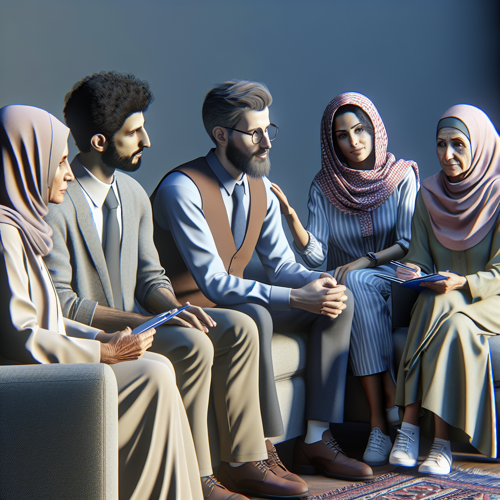 A serene counseling session focusing on advanced behavioral therapy techniques with diverse individuals engaged in discussion
