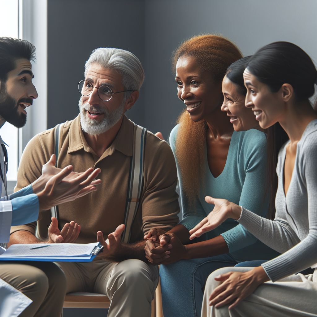 A group meeting involving an occupational therapist, social worker, and parents discussing advanced behavioral therapy strategies for a child with autism