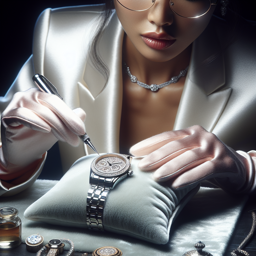 A professional appraiser examining a luxury watch with tools on a velvet cloth