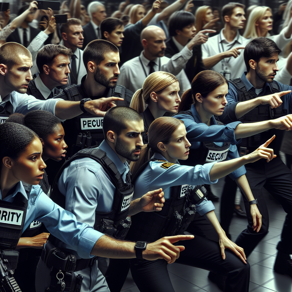 A customized team of security professionals adapting their strategies during an emergency situation at an event