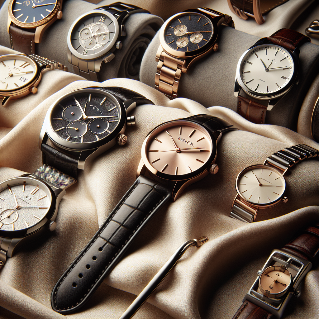 A collage featuring various models from Fr&eacute;d&eacute;rique Constant's Classic Manufacture, Heart Beat, and Smartwatch collections displayed elegantly on a soft fabric background.