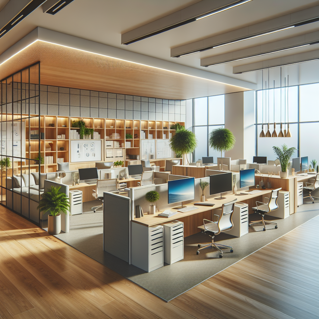 1756171945 1342 42062616- Espacios de Trabajo del Futuro: Guía de Reformas de Oficinas A modern and efficient office layout showcasing collaborative spaces and smart storage solutions