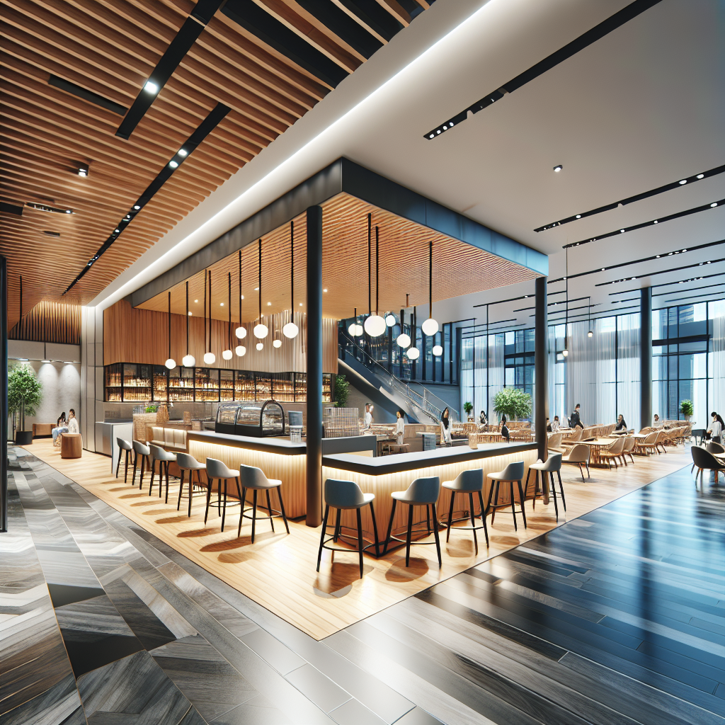 A vibrant commercial space renovation showcasing modern design elements and efficient layout