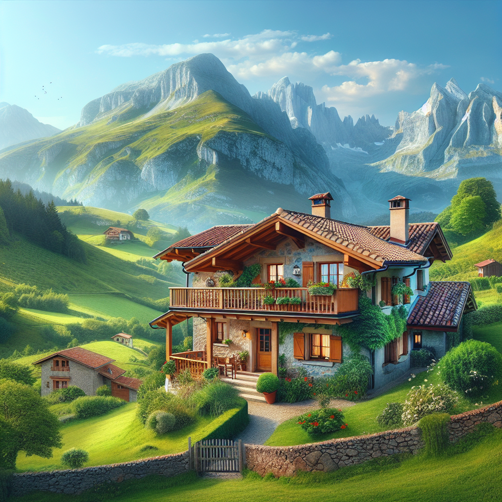 A cozy rural house in the picturesque landscape of Cantabria with mountains and greenery