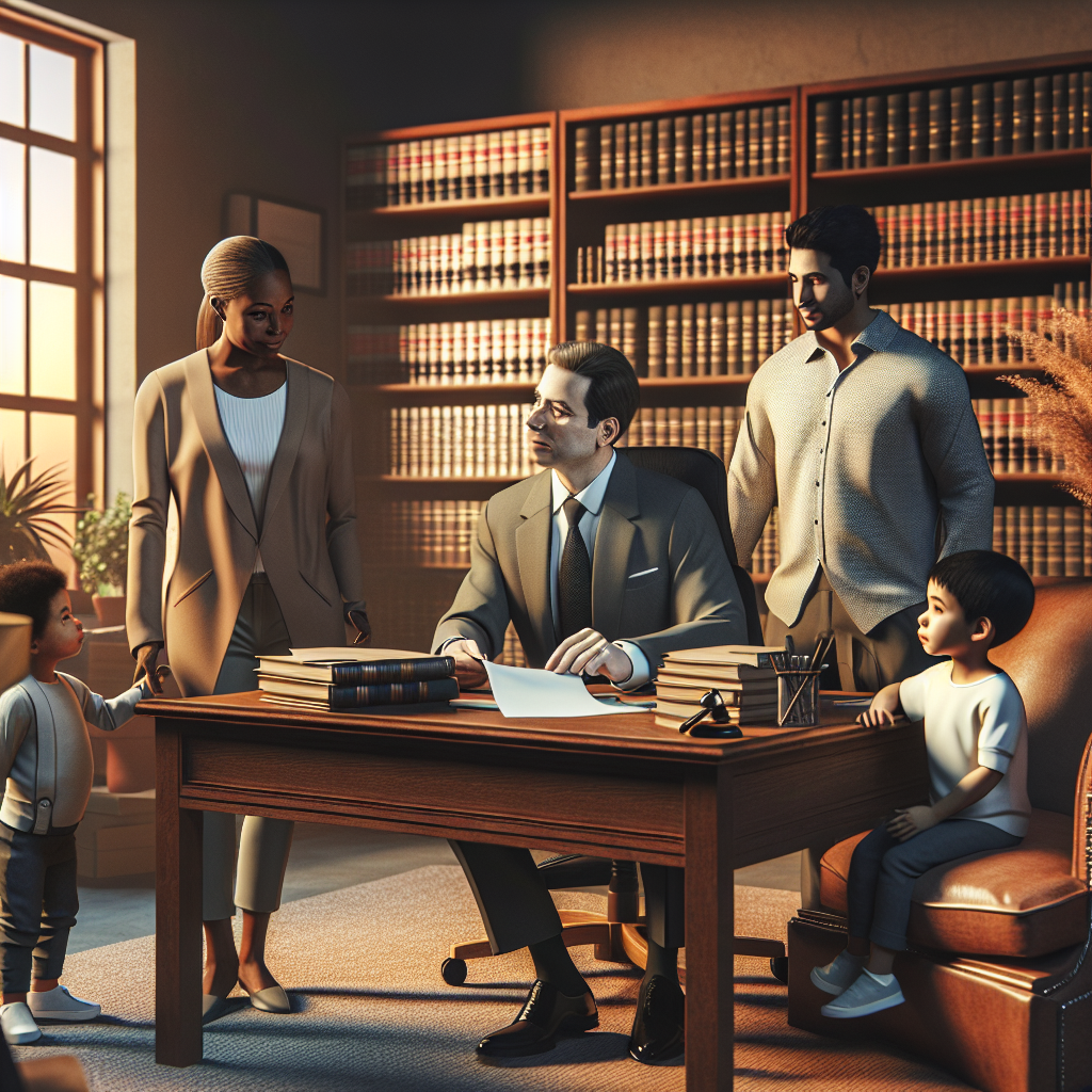 A family discussing estate planning with a lawyer in a cozy office setting