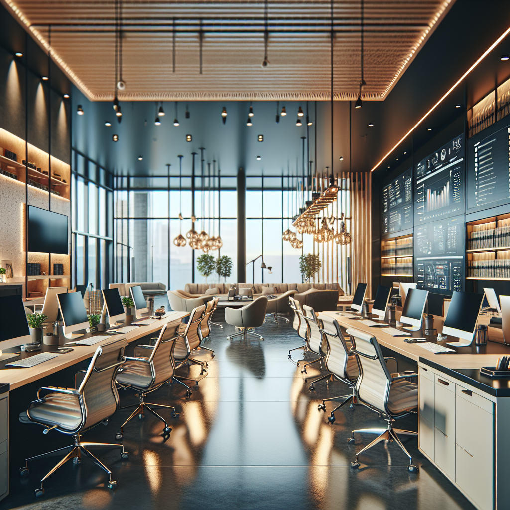 A modern law office with collaborative workspaces and technology integration