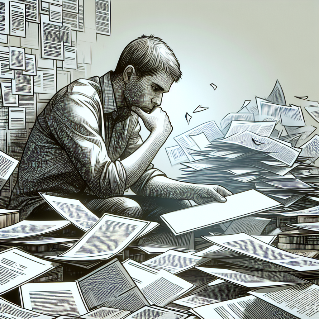 A thoughtful person contemplating their next steps with legal documents scattered around them