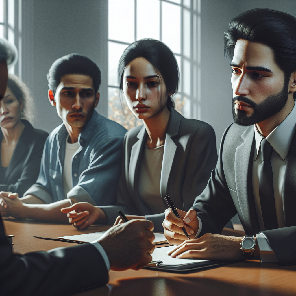 1761508971 1419 6816721 A courtroom scene with a family law attorney discussing child custody agreements with clients