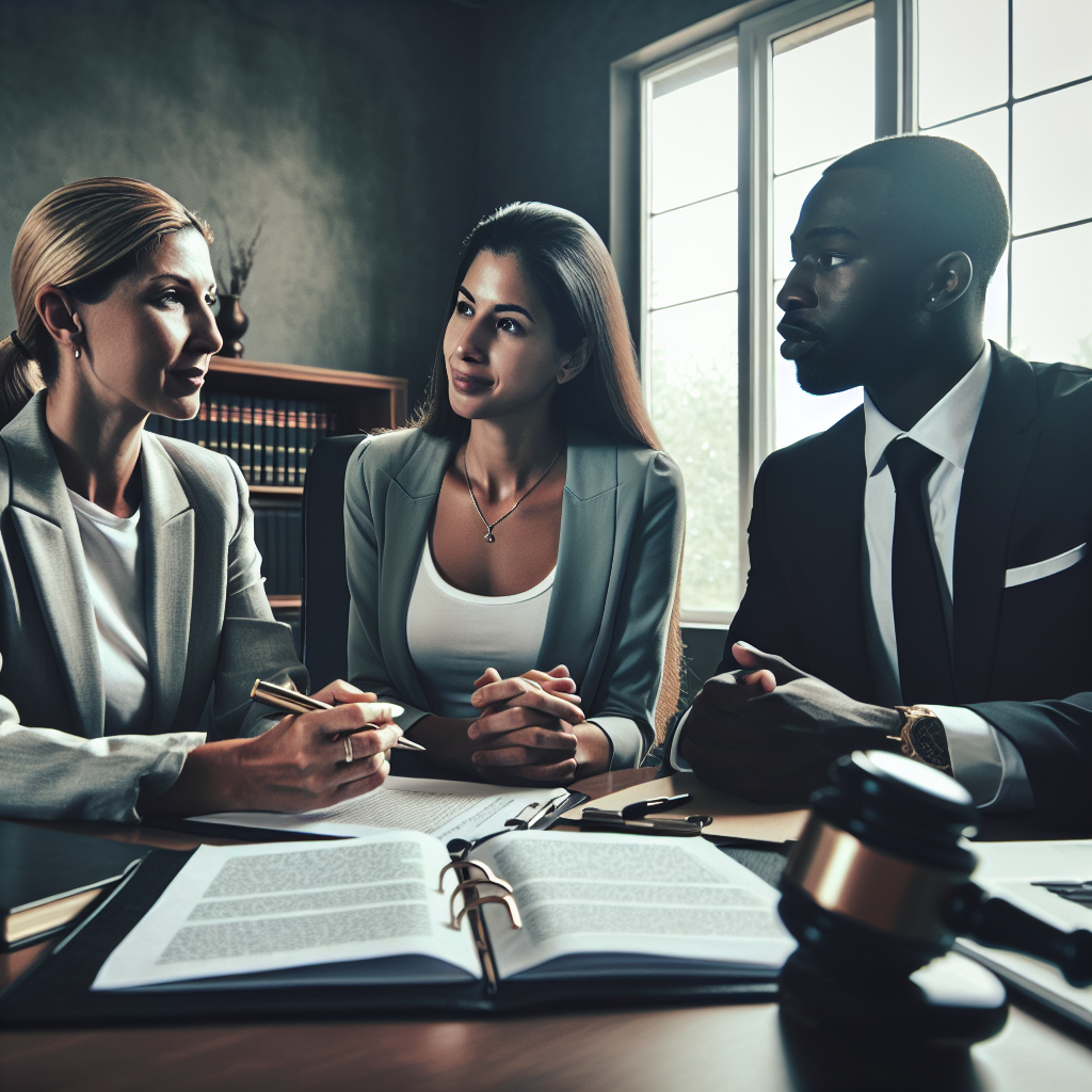 1761508988 1419 86782293 A friendly family law attorney consulting with a couple in an office setting, surrounded by legal documents