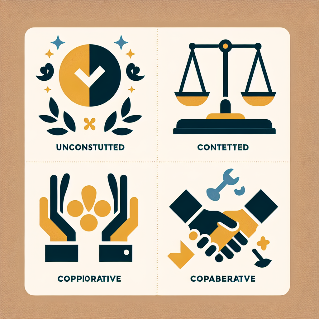 1761509000 1419 78295125 A visual representation comparing different types of divorce: uncontested, contested, collaborative with icons symbolizing each type